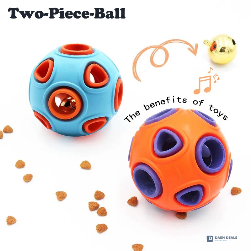 Rubber Dog Ball with Bell Toy 2-Pack — Interactive Squeaky Chew for Puppies & Small Dogs