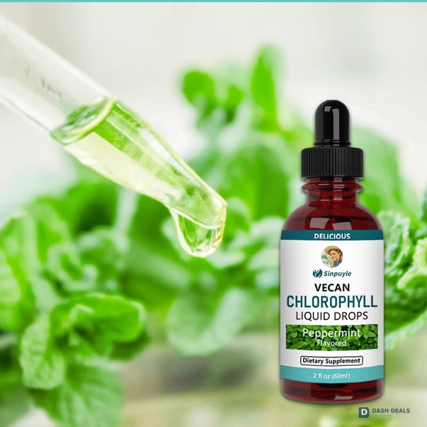Vegan Chlorophyll Liquid Drops - Peppermint Flavored Detox Supplement, 60ml Daily Wellness Tonic for Fresh Breath & Antioxidant Support