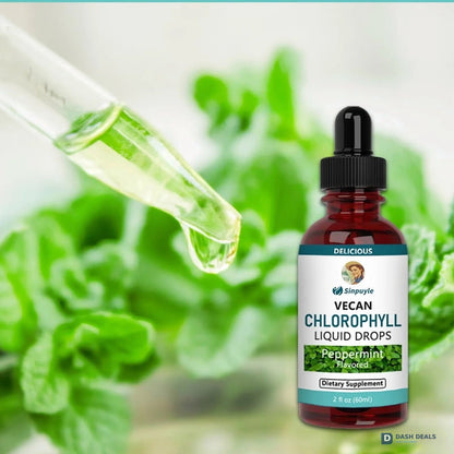 Vegan Chlorophyll Liquid Drops - Peppermint Flavored Detox Supplement, 60ml Daily Wellness Tonic for Fresh Breath & Antioxidant Support