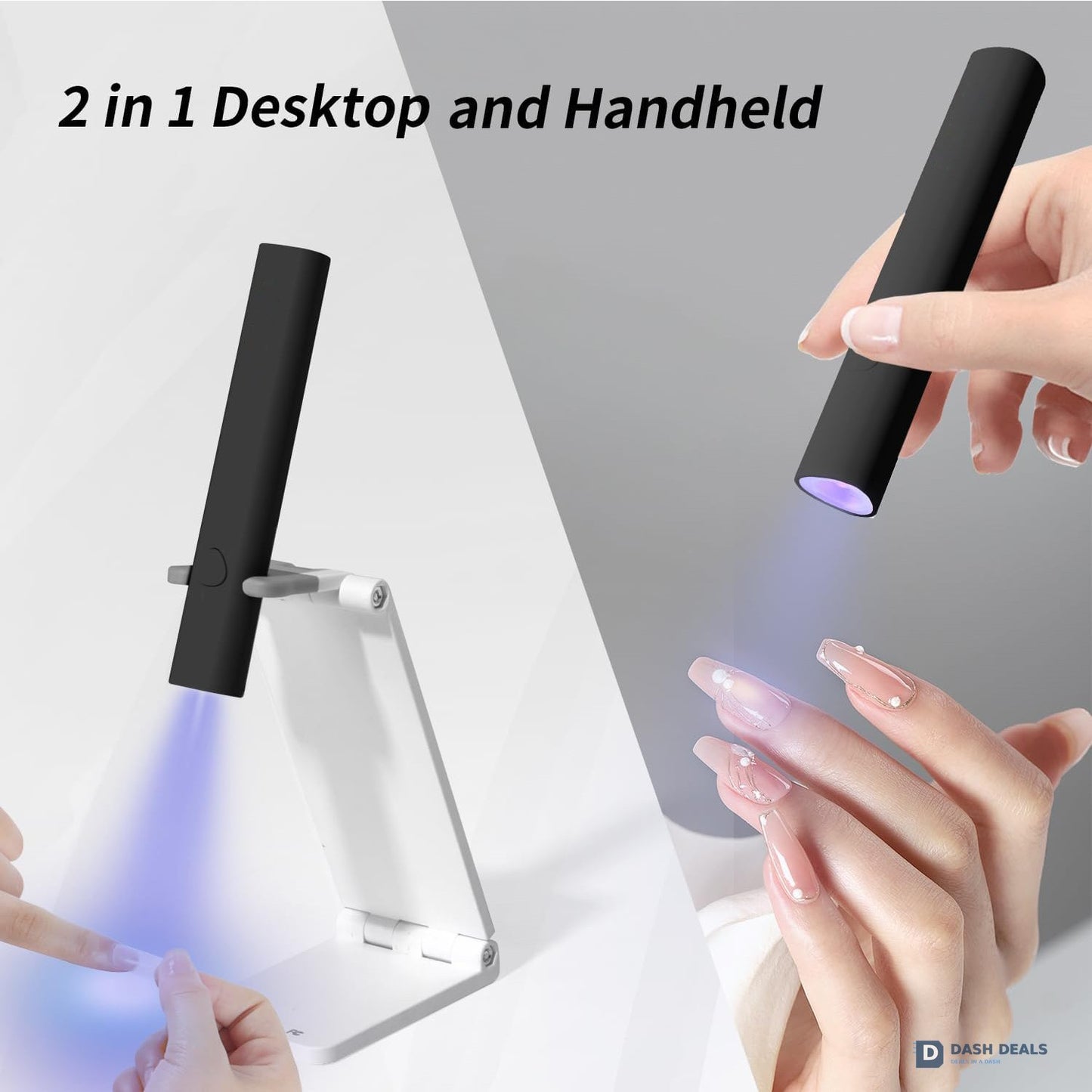 Mini UV LED Nail Lamp Cordless Handheld - USB Rechargeable Portable Gel Polish Dryer for Fast Drying, Black Compact Travel Nail Light