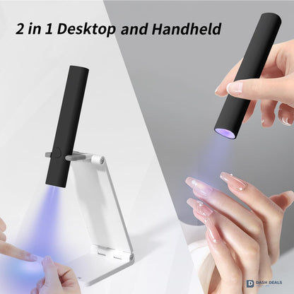 Mini UV LED Nail Lamp Cordless Handheld - USB Rechargeable Portable Gel Polish Dryer for Fast Drying, Black Compact Travel Nail Light