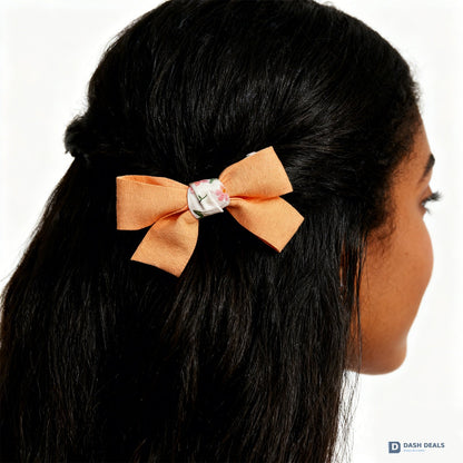 Bow Hair Ties Set - Cute Orange Bow Scrunchies for Women & Girls, Soft No-Damage Hair Bands for Daily Wear, Sleep & Workout
