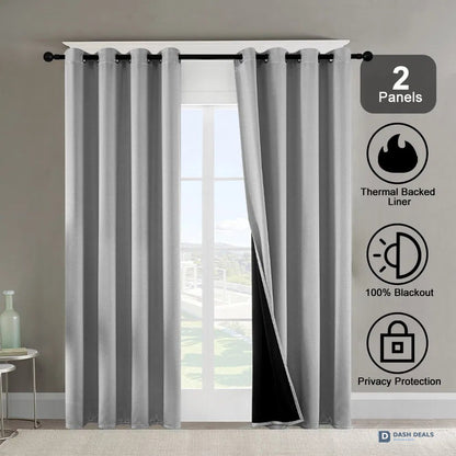Polyester Thermal Blackout Curtains 52x84 Set of 2 — Coated Lining, 3 Colors, Tall Window
