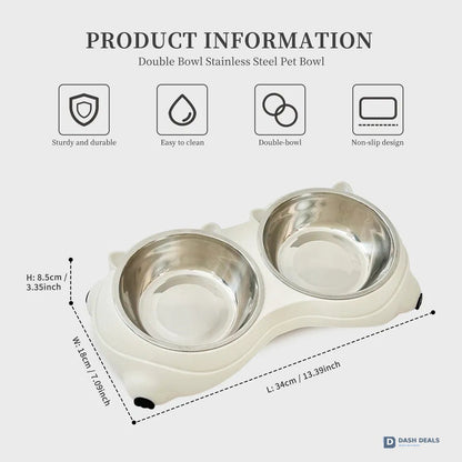 Macaron Pink Stainless Steel Pet Bowls — Dual 600ml, Non-Slip, Dishwasher Safe
