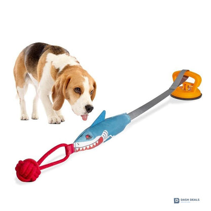 Shark Suction Cup Dog & Cat Tug Toy — Squeaky Interactive Twine Ball, Self-Play