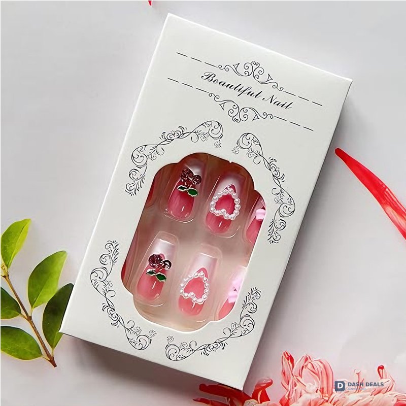 Cherry Bow Press On Nails - 24 PCS Short Almond Coquette Pink Gel Press On Nails Set, Cute Trendy Y2K Fake Nails for Women