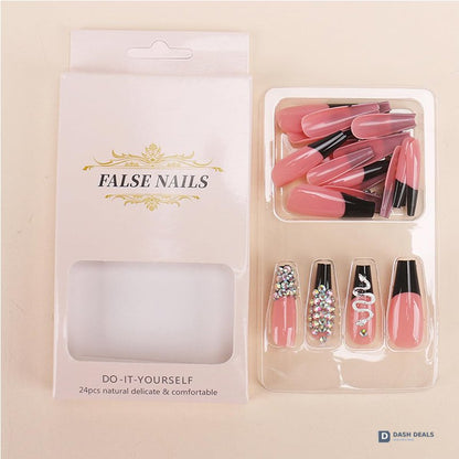 Diamond Snake Press-On Nails 24 PCS — Edgy Bold Nail Art Set, Short Length At-Home Manicure