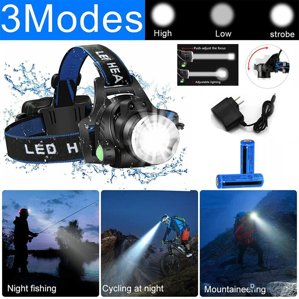 LED Headlamp Starter - Rechargeable Zoomable Headlight with 3 Modes, Super-Bright Work Light for Camping, Hiking & Emergency