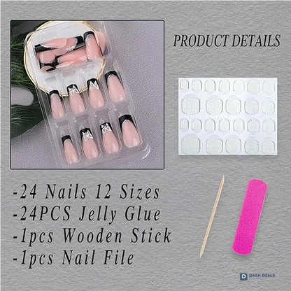 Black Pink Butterfly Press-On Nails 24 PCS — Bold Two-Tone Nail Art, At-Home Manicure