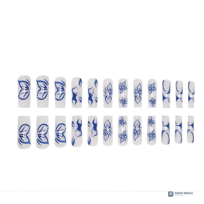 Blue Butterfly Press-On Nails 24 PCS — Vibrant Nail Art Set, Short Length At-Home Manicure