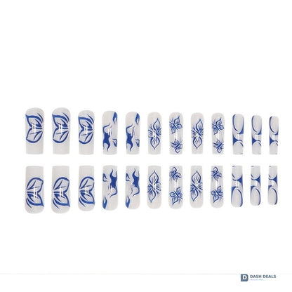 Blue Butterfly Press-On Nails 24 PCS — Vibrant Nail Art Set, Short Length At-Home Manicure