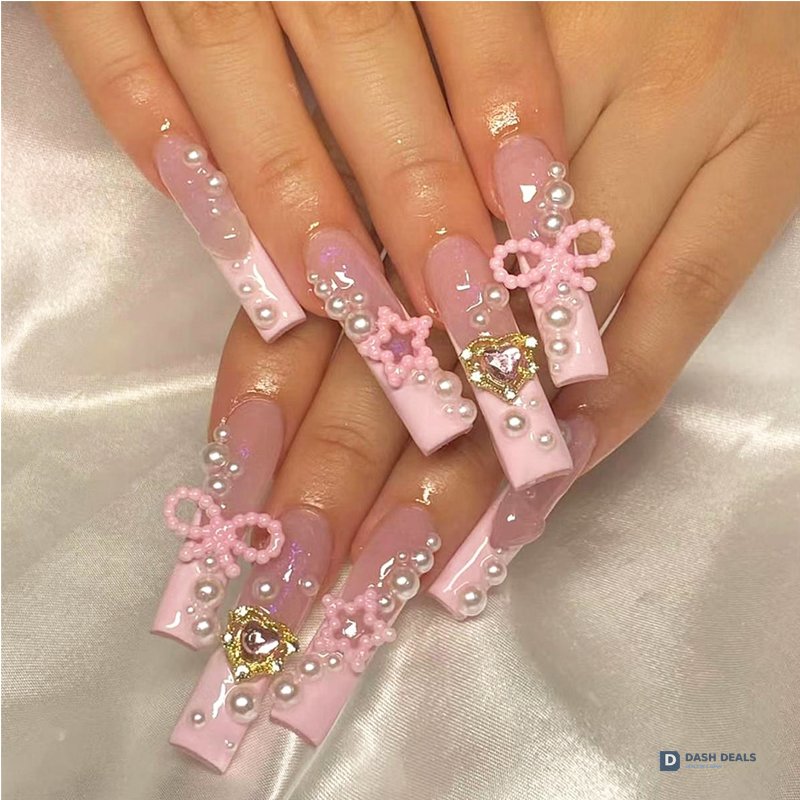 Bow Knot Press-On Nails 24 PCS — Cute Short Press On Nail Art Set, At-Home Manicure