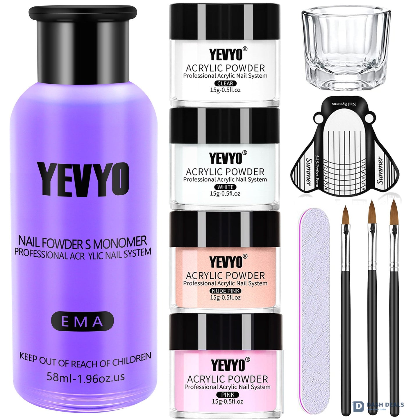 Acrylic Nail Kit with Powder, Liquid Monomer & Forms - Complete Acrylic Powder Set with Clear, Nude, Pink, White Powders, Brush, Forms - Beginner & Home DIY