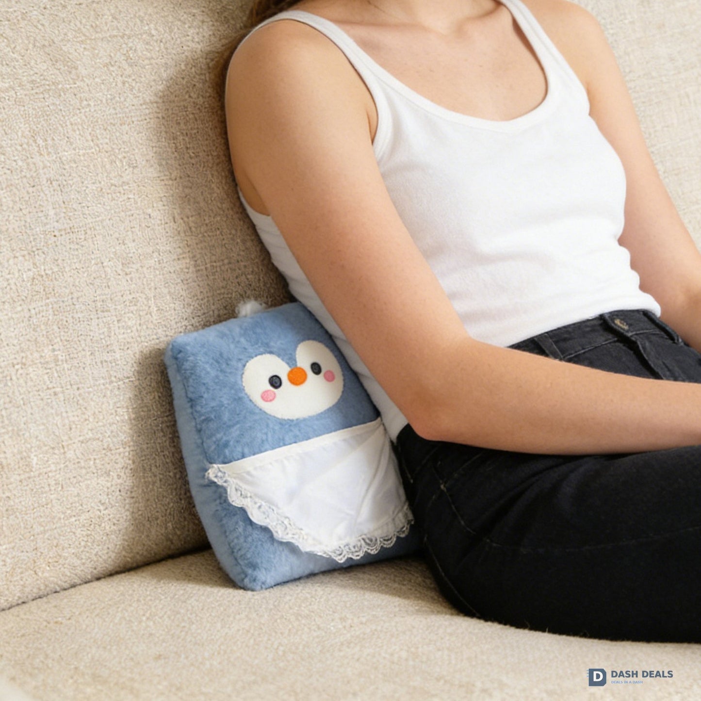 Penguin Back Pillow Blue — Reading Pillow with Lumbar Support for Bed, Dorm, Gaming Chair