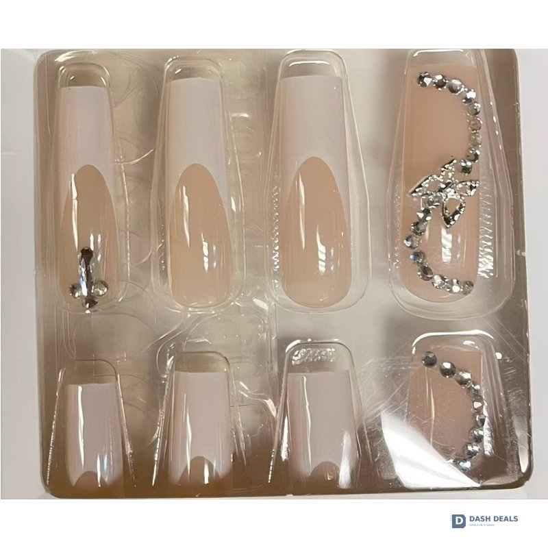 White Flower Diamond Butterfly Press-On Nails 24 PCS — Bridal Wedding Nail Art Set