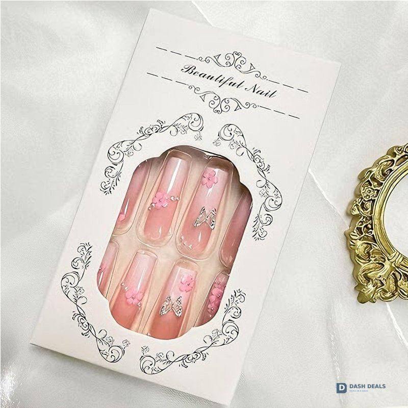 Flower Diamond Butterfly Press-On Nails 24 PCS — Sparkle Floral Nail Art Set