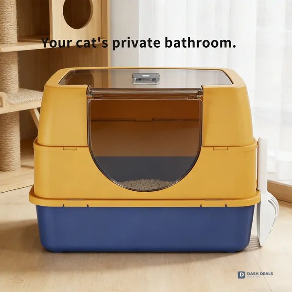 Enclosed Cat Litter Box Orange — Odor-Locking, Spacious for Large Cats, Modern Design