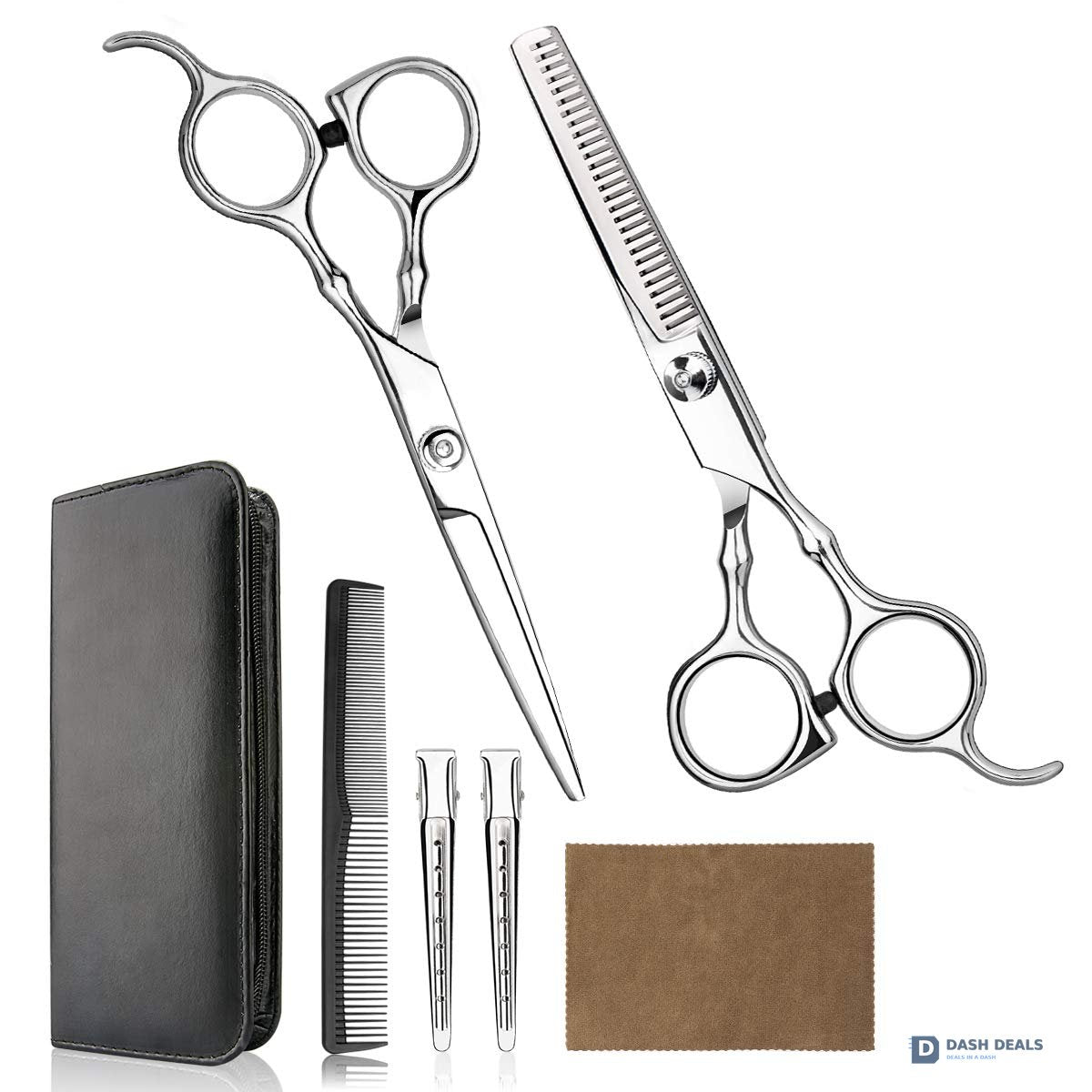 Hair Cutting Scissors Set - 6 Inch Professional Hairdressing Thinning Shears for Men, Women, Kids - Sharp Stainless Steel Salon-Grade Hair Shears