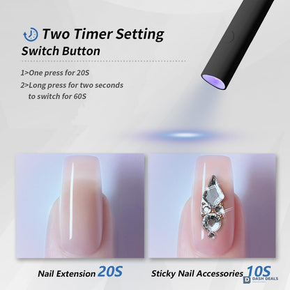 Mini UV LED Nail Lamp Cordless Handheld - USB Rechargeable Portable Gel Polish Dryer for Fast Drying, Black Compact Travel Nail Light
