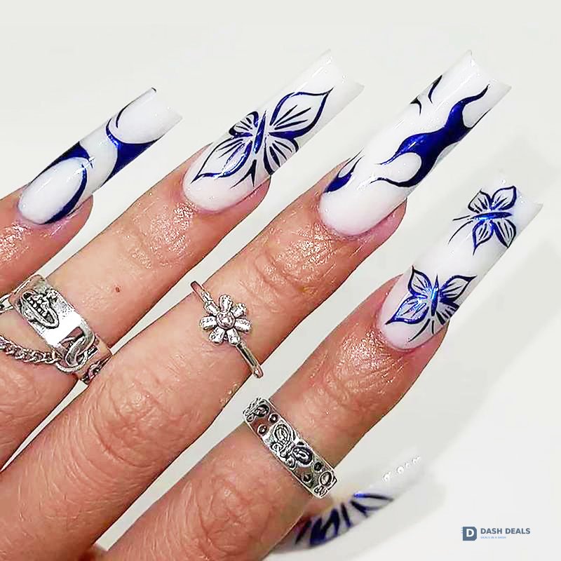 Blue Butterfly Press-On Nails 24 PCS — Vibrant Nail Art Set, Short Length At-Home Manicure