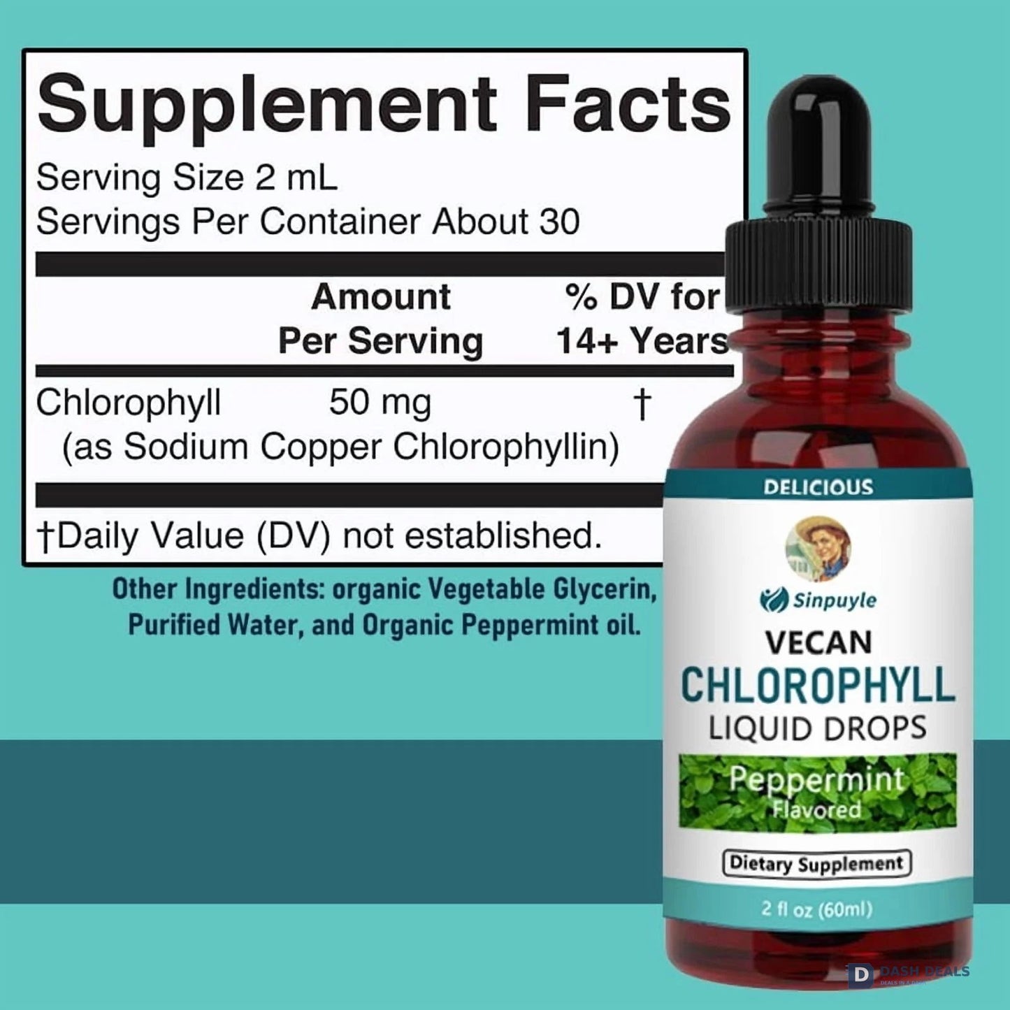 Vegan Chlorophyll Liquid Drops - Peppermint Flavored Detox Supplement, 60ml Daily Wellness Tonic for Fresh Breath & Antioxidant Support
