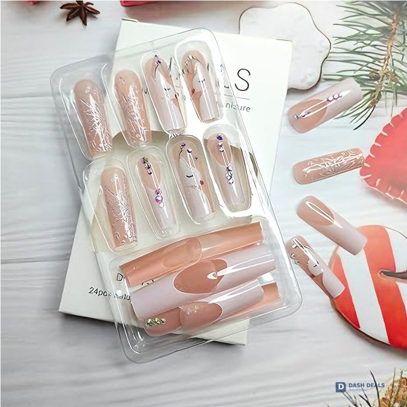 Diamond Deer Snowflake Press On Nails - 24 PCS Short Almond Cute Gel Press On Nails Set with Glue, Festive Holiday Reusable Fake Nails for Women