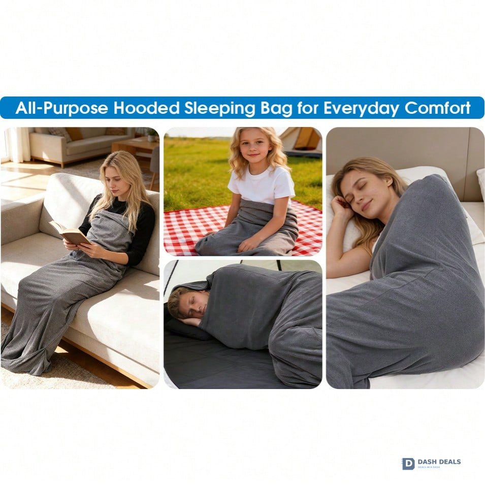 Wearable Hooded Sleep Pod Blanket — 2-in-1 Full Body Sleeping Bag for Couch, Travel, Camping
