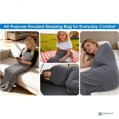 Wearable Hooded Sleep Pod Blanket — 2-in-1 Full Body Sleeping Bag for Couch, Travel, Camping