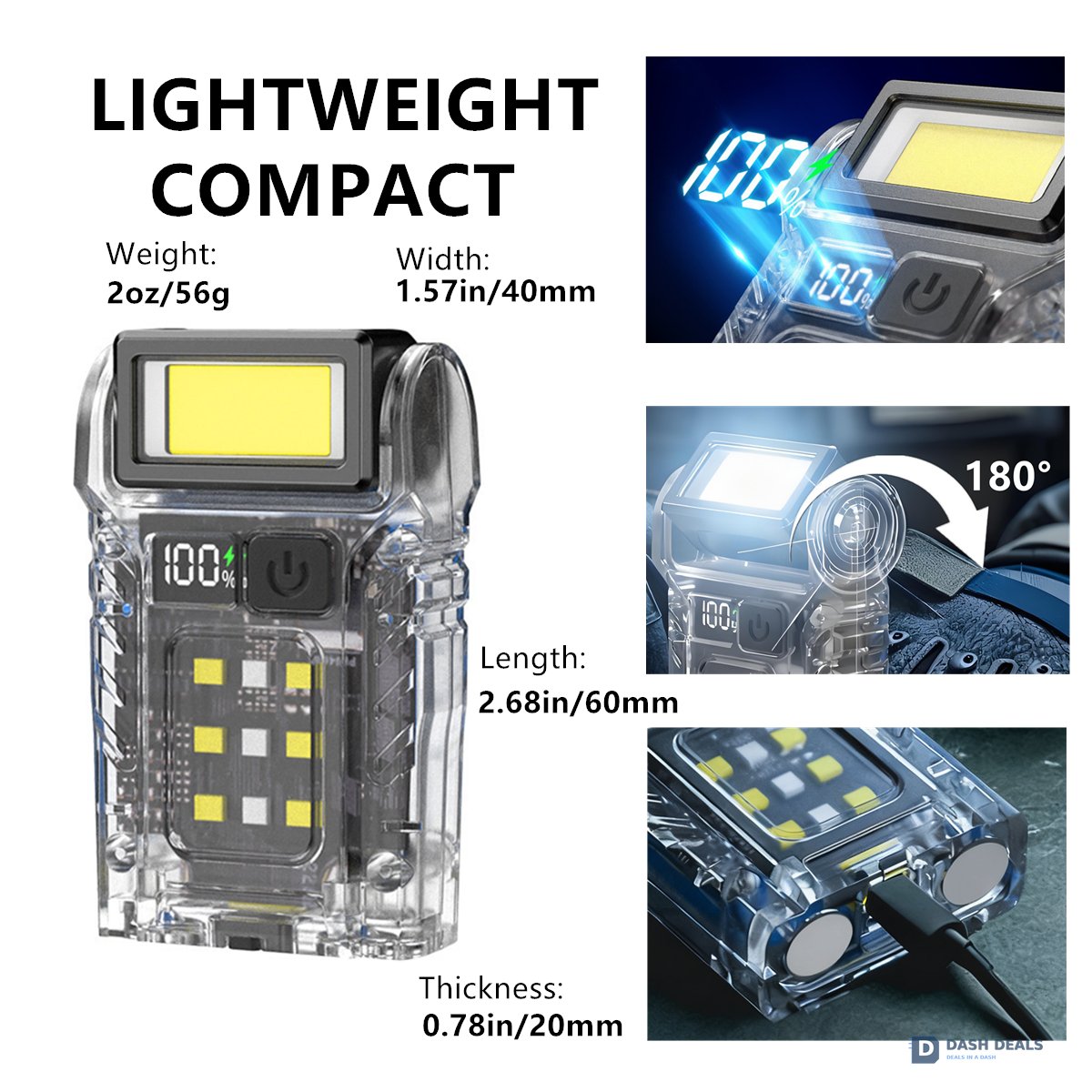 Mini Pocket LED Flashlight with Magnetic Base & Belt Clip - USB Rechargeable Work Light for Mechanics, Repair, EDC & Hands-Free Use