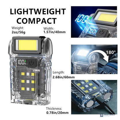 Mini Pocket LED Flashlight with Magnetic Base & Belt Clip - USB Rechargeable Work Light for Mechanics, Repair, EDC & Hands-Free Use