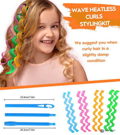 Heatless Hair Curlers Set - 30 PCS Sleep-In Wave Curl Styling Rollers in 6 Colors, Damage-Free Hair Curling Kit for Women & Girls