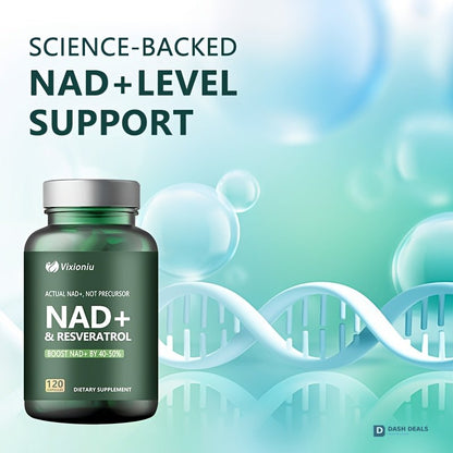 NAD+ Resveratrol Supplement 120 Capsules - Cellular Wellness & Energy Support Formula for Men & Women