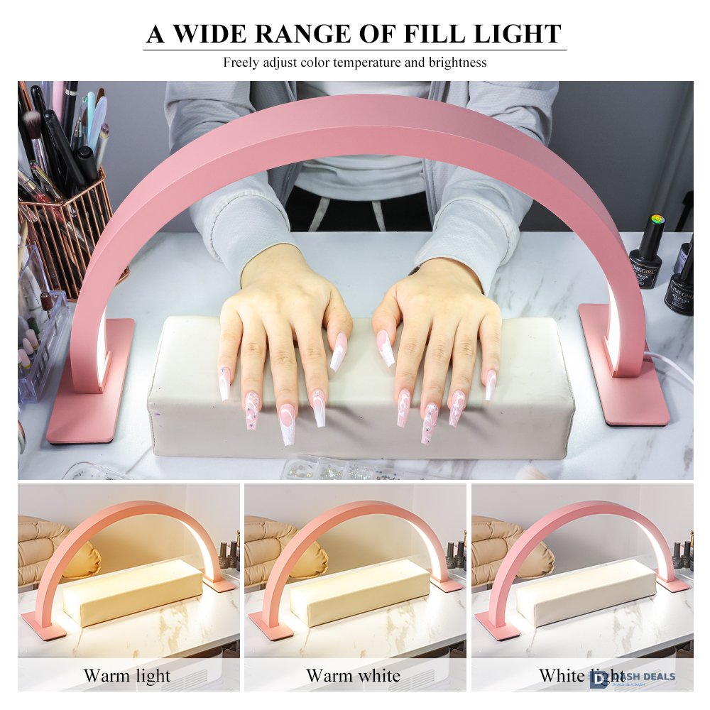 17-Inch Half Moon LED Desk Light - Professional Lamp for Nail Art, Eyelash Extensions, Tattoo Work & Reading - 3 Color Temperatures, Dimmable Brightness