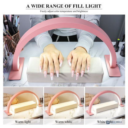 17-Inch Half Moon LED Desk Light - Professional Lamp for Nail Art, Eyelash Extensions, Tattoo Work & Reading - 3 Color Temperatures, Dimmable Brightness