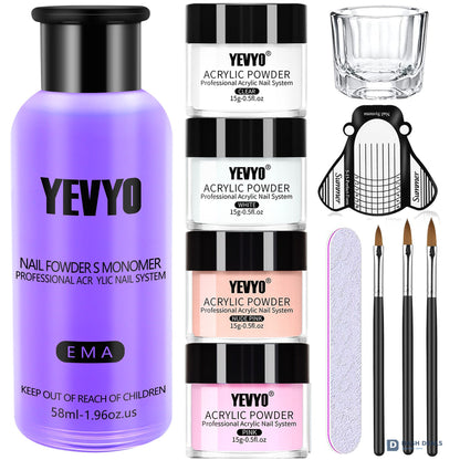 Acrylic Nail Kit with Powder, Liquid Monomer & Forms - Complete Acrylic Powder Set with Clear, Nude, Pink, White Powders, Brush, Forms - Beginner & Home DIY