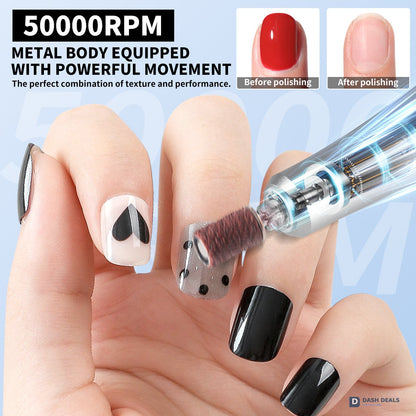 50,000 RPM Professional Electric Nail Drill - Cordless Rechargeable E-File Machine with 6 Bits for Acrylic, Gel Nails, Manicure & Pedicure - Pro Salon Grade