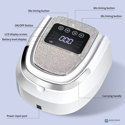 Cordless Rechargeable UV LED Nail Lamp - 30 Beads Professional Wireless Gel Polish Cure with Handle, 4 Timers, Salon-Grade Portable Nail Dryer