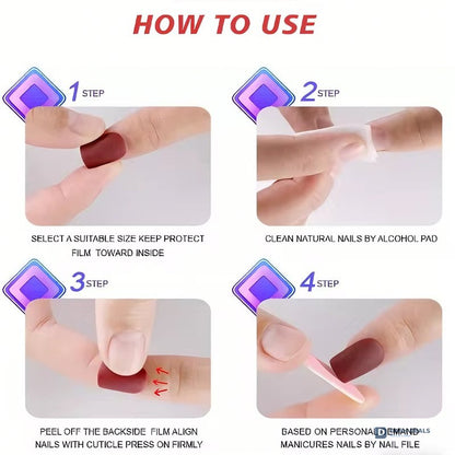 Strawberry Bow Press-On Nails 24 PCS — Cute Coquette Nail Art Set, Short Length