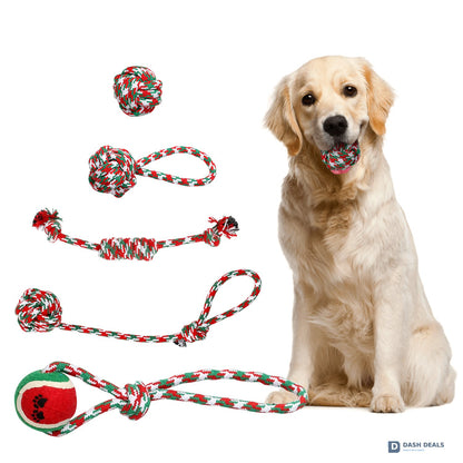 Christmas Dog Rope Chew Toy Set — 5 Pieces for Puppies, Small & Aggressive Chewer Dogs