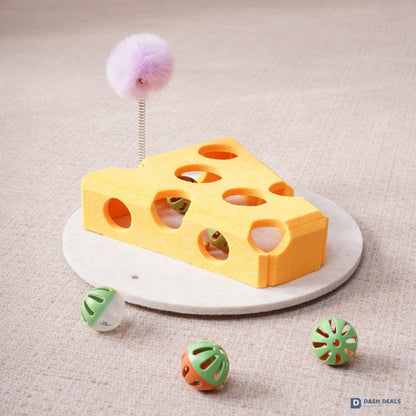 Cat Puzzle Toy with Spring Wand & Treat Box — Indoor Enrichment, Suction Base
