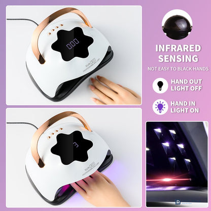 UV LED Nail Lamp 57 Beads Professional - 4-Timer Gel Polish Curing Light with Auto Sensor, Fast-Cure UV Nail Dryer for Fingernails & Toenails, Salon-Grade Manicure & Pedicure Tool