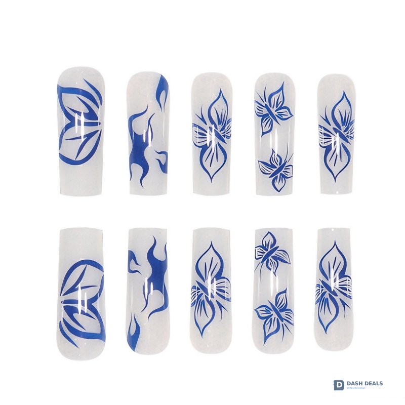 Blue Butterfly Press-On Nails 24 PCS — Vibrant Nail Art Set, Short Length At-Home Manicure