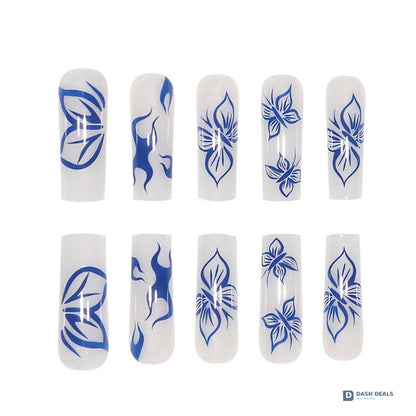 Blue Butterfly Press-On Nails 24 PCS — Vibrant Nail Art Set, Short Length At-Home Manicure