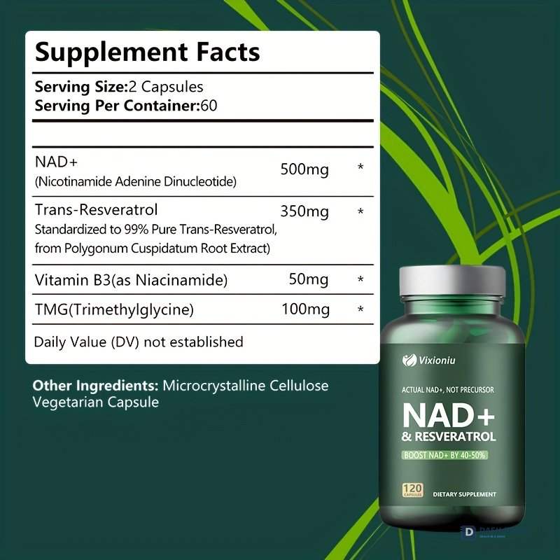 NAD+ Resveratrol Supplement 120 Capsules - Cellular Wellness & Energy Support Formula for Men & Women