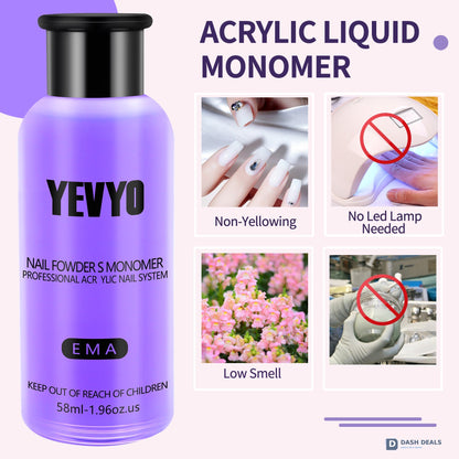 Acrylic Nail Kit with Powder, Liquid Monomer & Forms - Complete Acrylic Powder Set with Clear, Nude, Pink, White Powders, Brush, Forms - Beginner & Home DIY