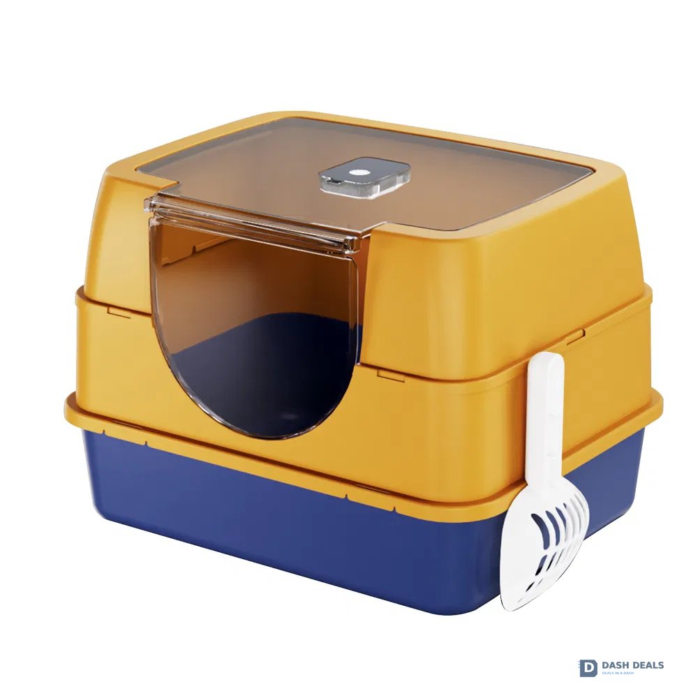 Enclosed Cat Litter Box Orange — Odor-Locking, Spacious for Large Cats, Modern Design