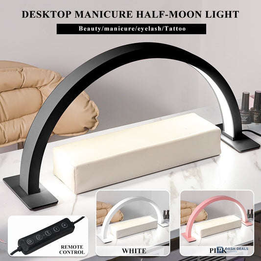 17-Inch Half Moon LED Desk Light - Professional Lamp for Nail Art, Eyelash Extensions, Tattoo Work & Reading - 3 Color Temperatures, Dimmable Brightness