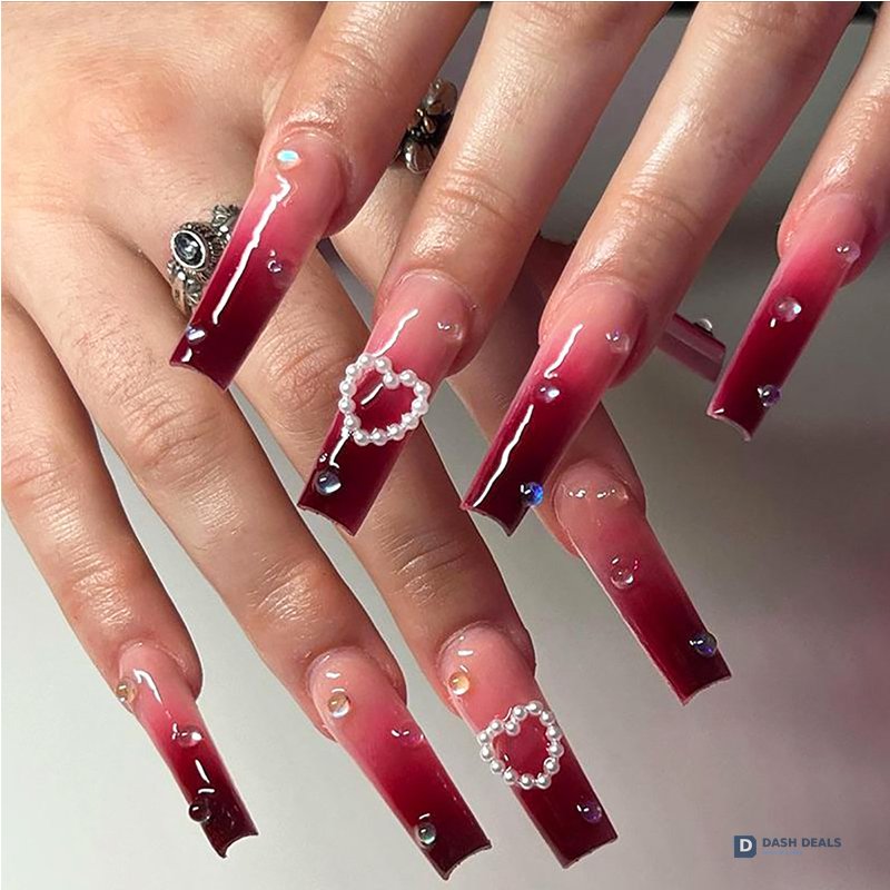 Red Heart Press-On Nails 24 PCS — Cute Romantic Nail Art Set, Short Length, At-Home Manicure