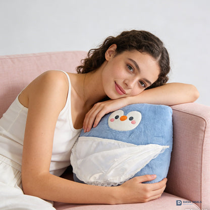 Penguin Back Pillow Blue — Reading Pillow with Lumbar Support for Bed, Dorm, Gaming Chair