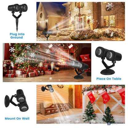Christmas Snowflake Projector Light - Dual-Head LED Stake Light, IP44 Waterproof Holiday Decoration for Indoor & Outdoor Garden, Patio, Walls